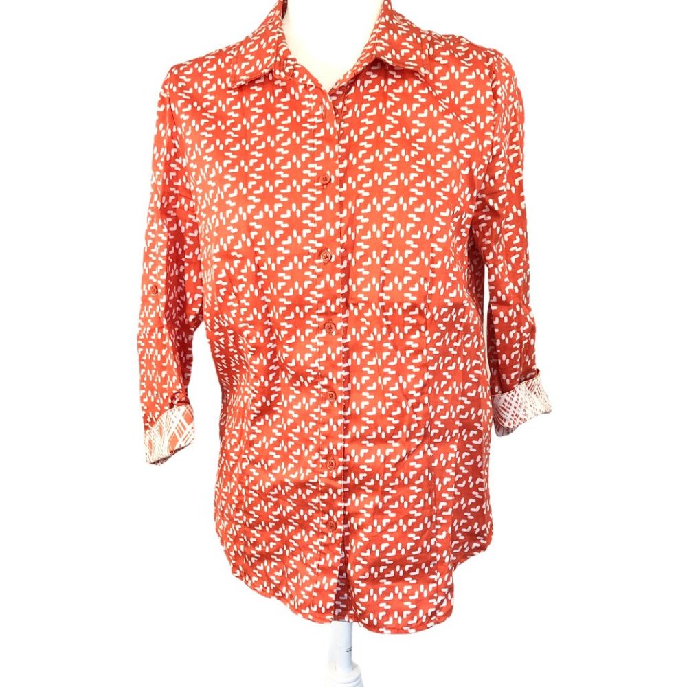 Como Stretch Orange Geometric Print Blouse